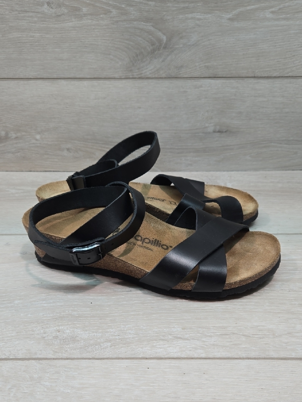 Papillio By Birkenstock Women Wedge Black Strappy Sandals Shoes Sz 37/6